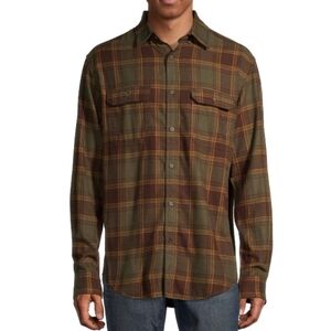 GEORGE Size. Large Long Sleeve Flannel Olive Plaid Button Down Shirt
